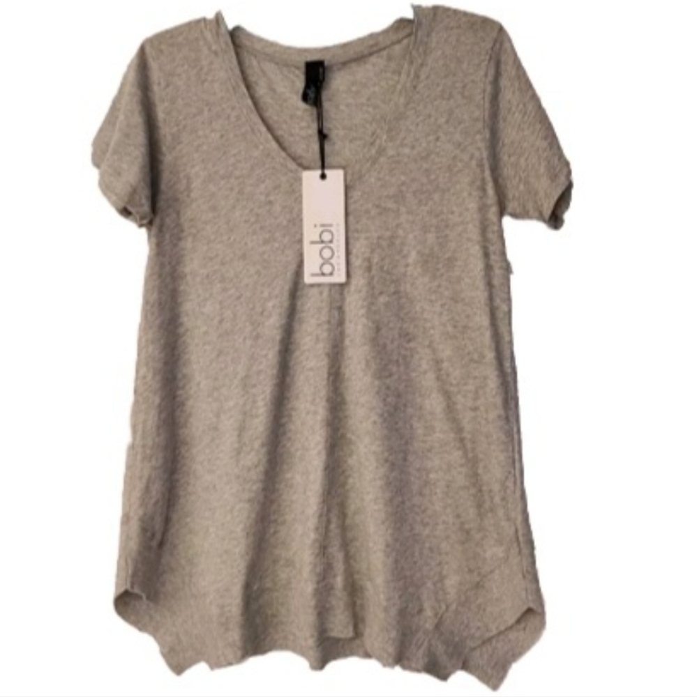 bobi Gray Short Sleeve V-Neck Tee